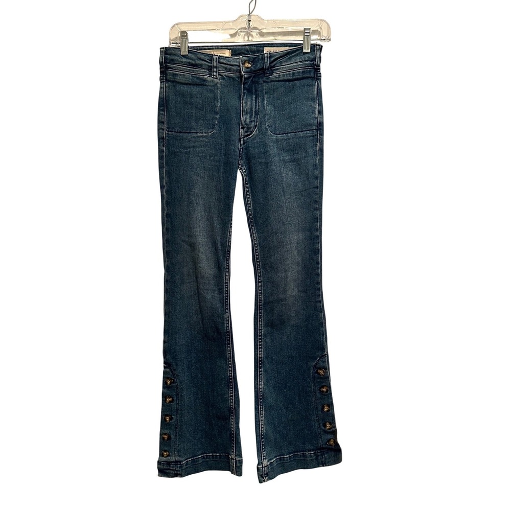 Anthropologie Pilcro Button Hem High Rise Bootcut Jeans Blue Size‎ 26